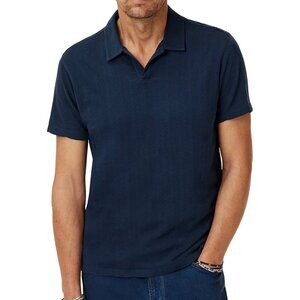 John Varvatos Zion Open Collar Jacquard Polo Shirt Mens Deep Blue 2XL NWT 148